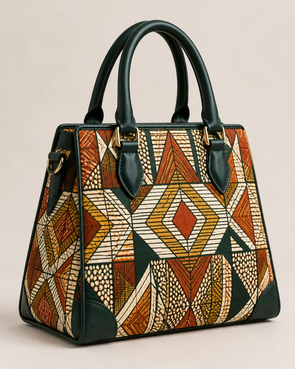 Ankara & Leather Handbag